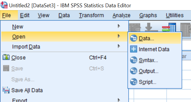 How to open a dataset in SPSS.